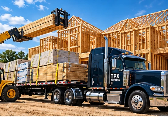 Flatbed transportation of lumber and construction building materials