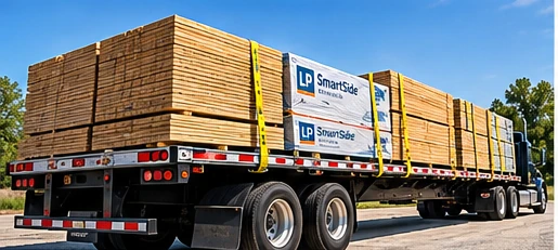 Flatbed transportation of lumber and construction building materials
