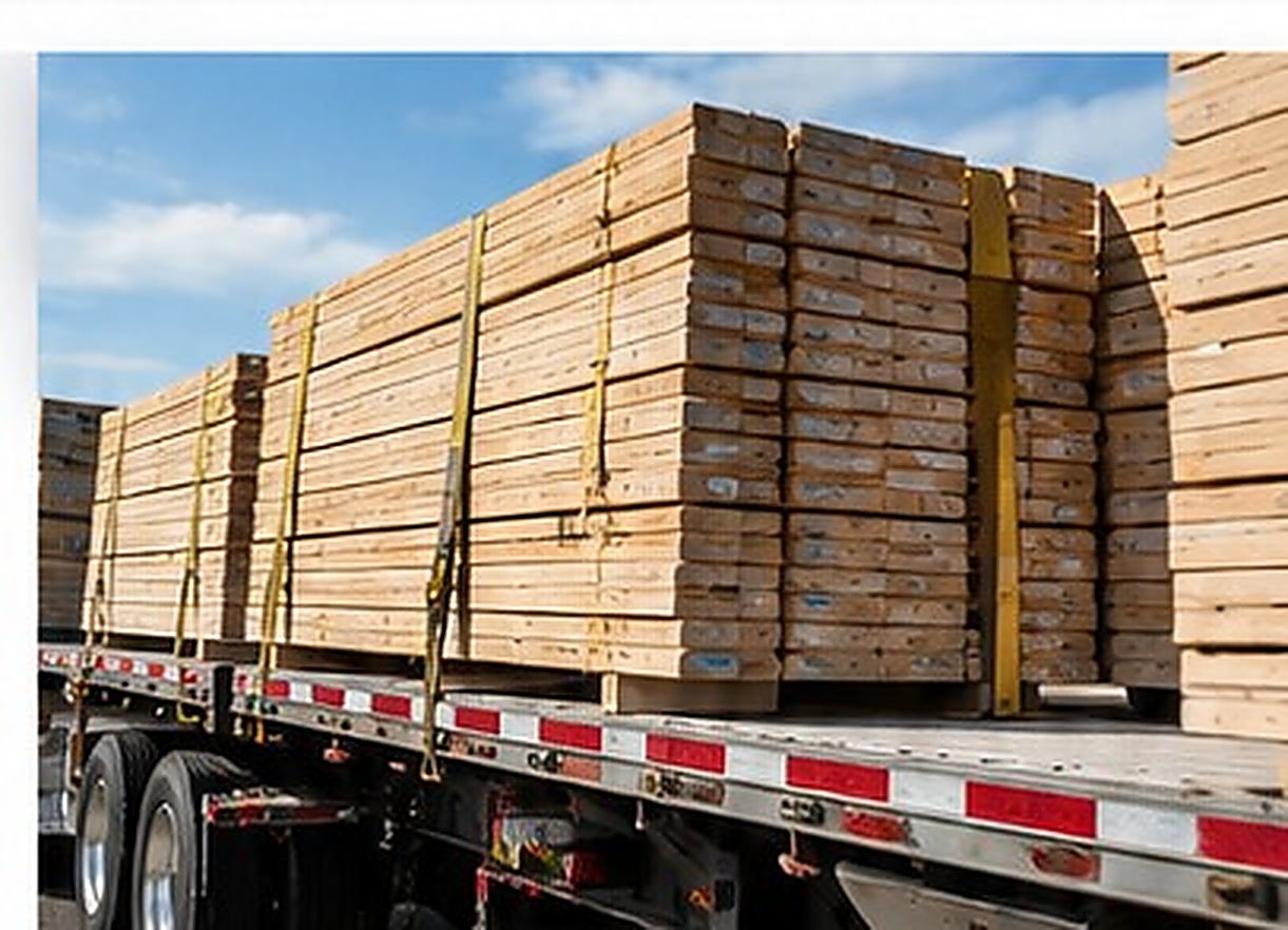 Flatbed hauling lumber and construction materials
