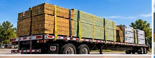 Flatbed transportation of lumber and construction building materials