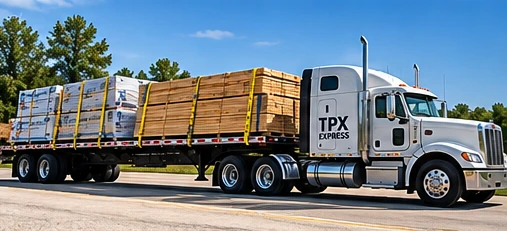 Flatbed transportation of lumber and construction building materials